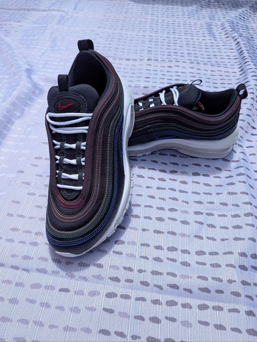 Nike Air Max 97 Multi-Stitch Black Rainbow Sneakers Size 9.5 BCG